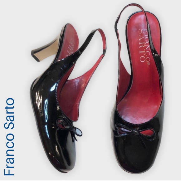 Vintage Shoes - Franco Sarto black patent sling back heels